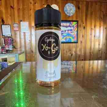 Bottle of Peach Yogurt premium nicotine-free e-liquid, 70% VG/30% PG, with sweet peach and creamy yogurt flavor